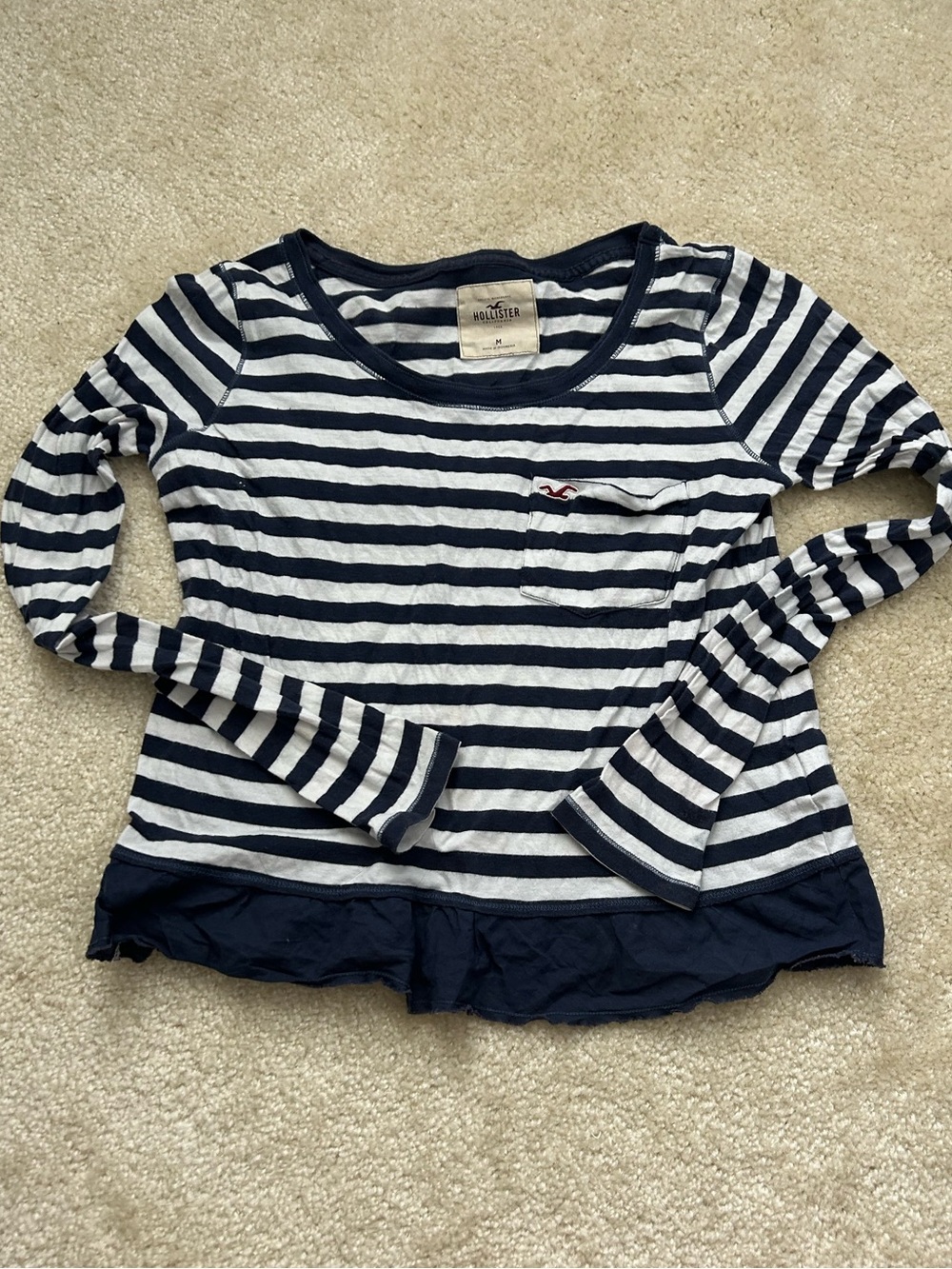 Hollister Navy & White Striped Long-Sleeve Top Size M